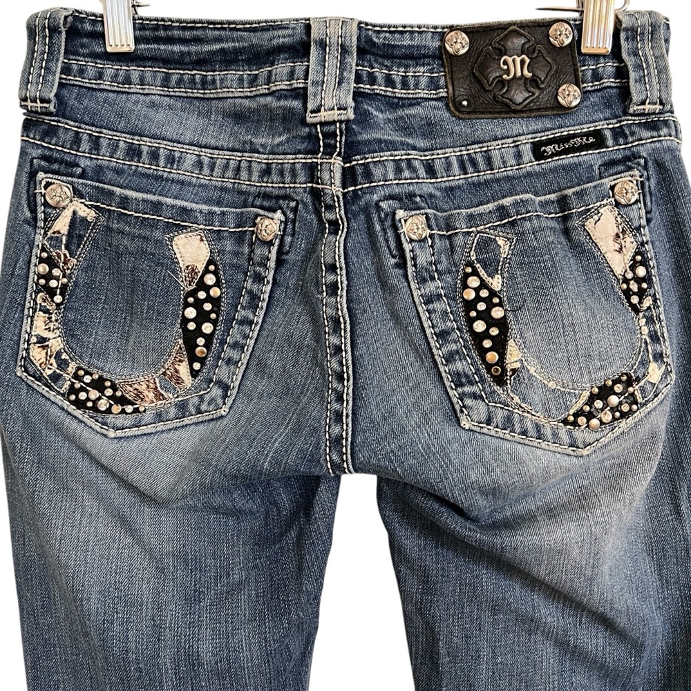 Miss Me Women's Boot Cut Jeans in Faded Blue with Embellished Back Pockets